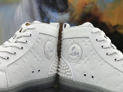 Christian Louboutin White Embossed "LoubinTheSky" Leather Lou Spikes 2 High-Top Sneakers - Image 4