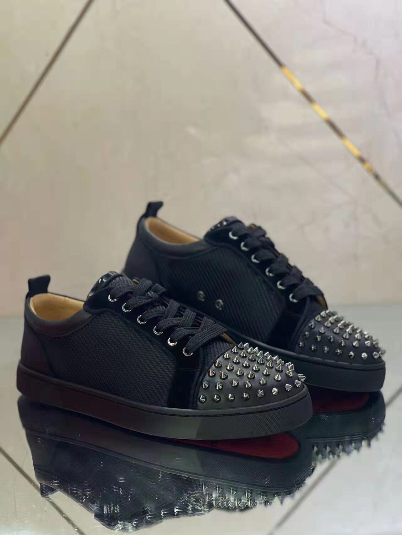 Christian Louboutin Louis Junior Spikes Orlato Flat "Black" - Image 6
