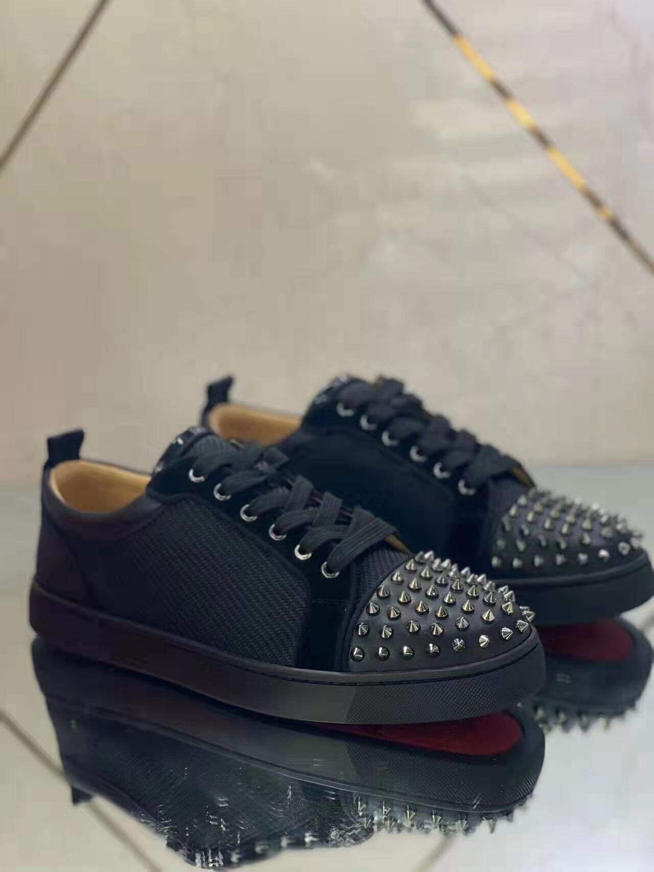 Christian Louboutin Louis Junior Spikes Orlato Flat "Black" - Image 2