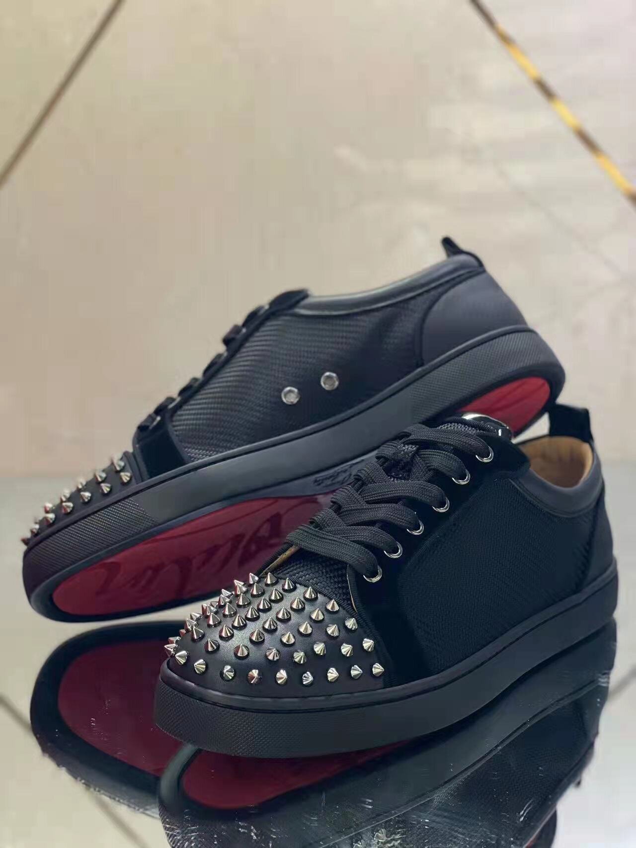 Christian Louboutin Louis Junior Spikes Orlato Flat "Black" - Image 3