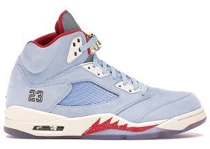 Experience the exclusive Replica Air Jordan 5 Retro Trophy Room Ice Blue with rich suede