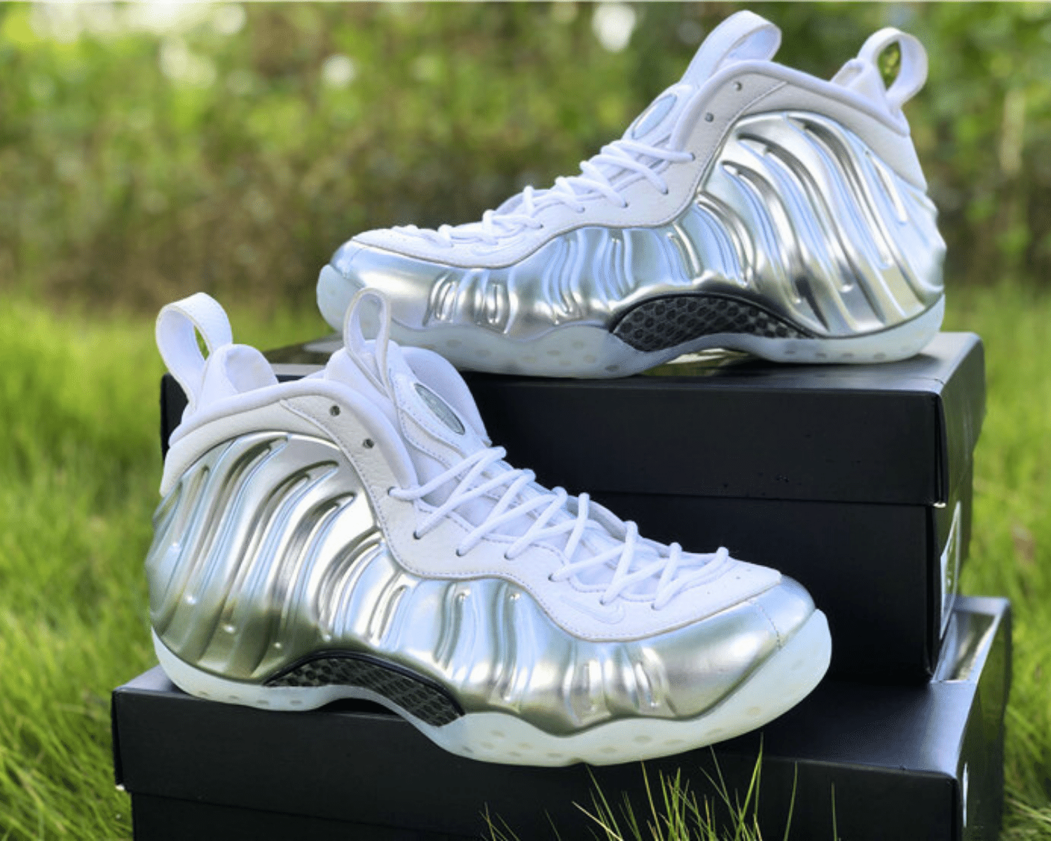 Women's Air Foamposite One Chrome White - Image 7