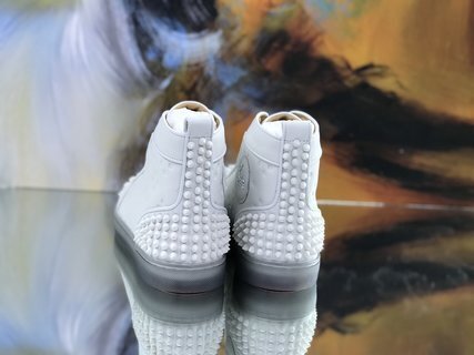 Christian Louboutin White Embossed "LoubinTheSky" Leather Lou Spikes 2 High-Top Sneakers - Image 7