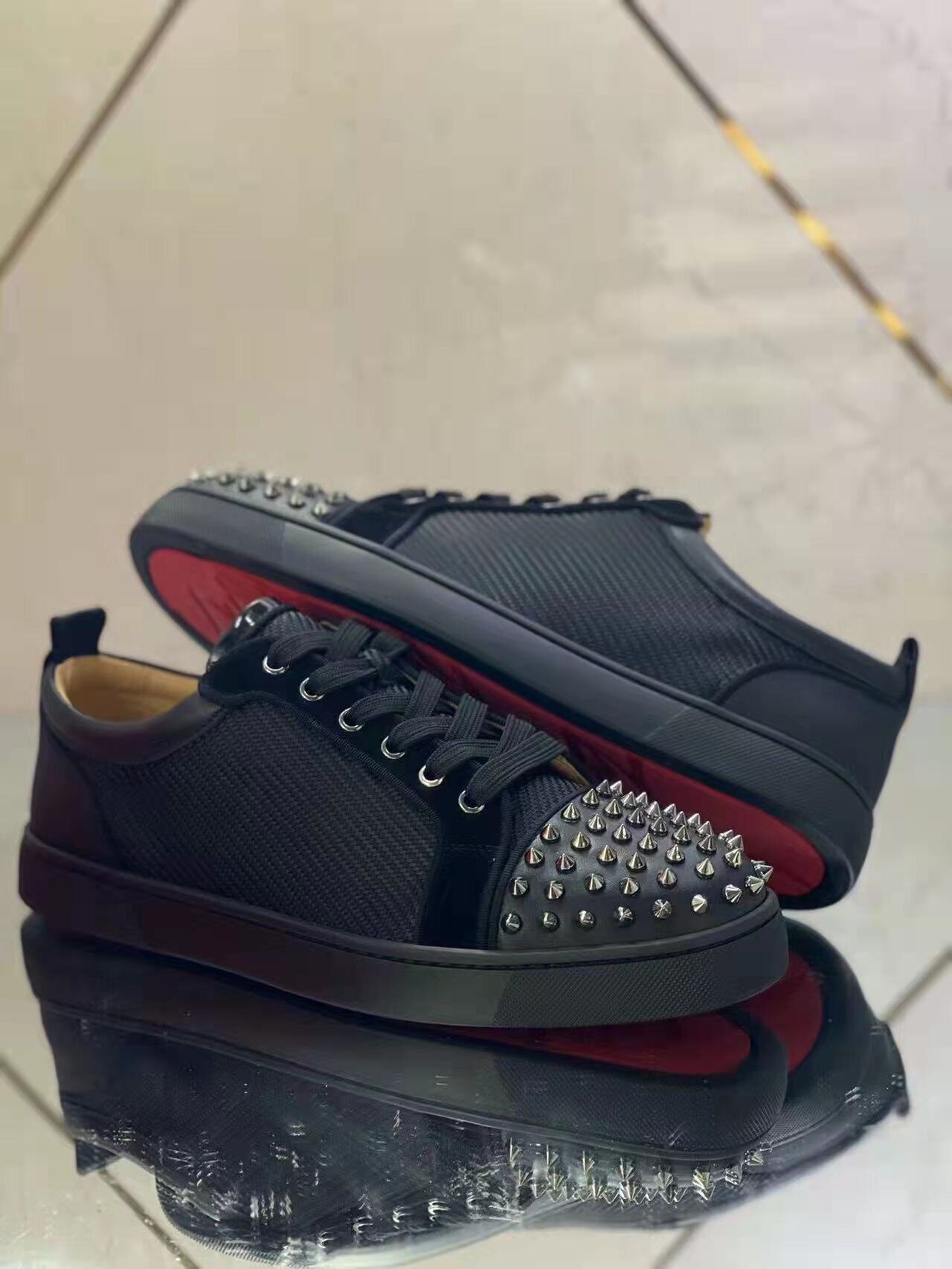 Christian Louboutin Louis Junior Spikes Orlato Flat "Black" - Image 7