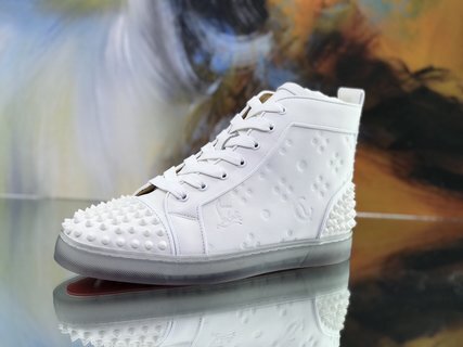 Christian Louboutin White Embossed "LoubinTheSky" Leather Lou Spikes 2 High-Top Sneakers - Image 8