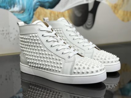 Christian Louboutin Louis Spikes Sneakers Calf leather and spikes White - Image 8