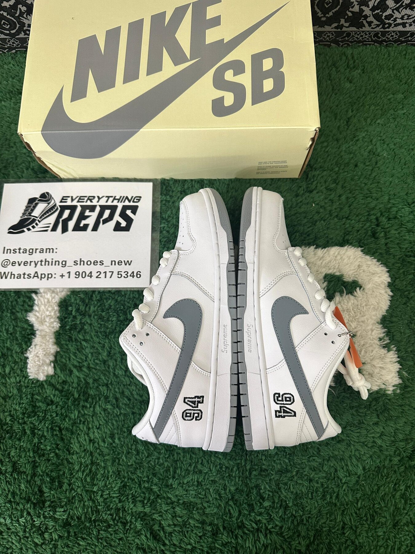 SB Dunk Low Supreme 94 White Metallic Silver - Image 9