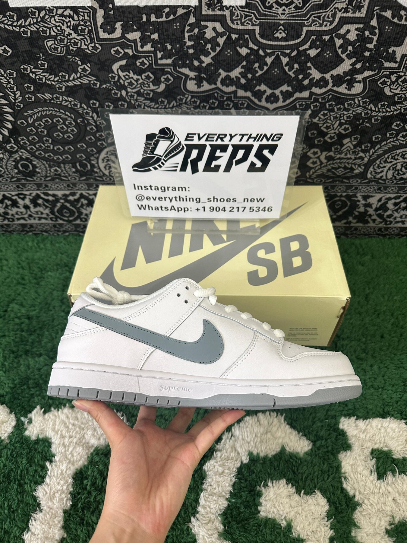 SB Dunk Low Supreme 94 White Metallic Silver - Image 8