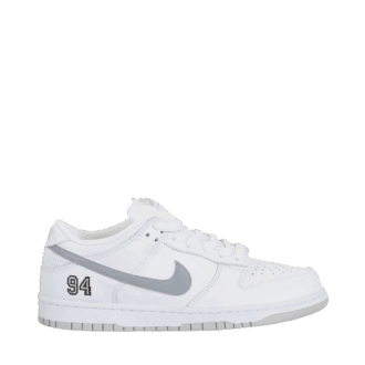 SB Dunk Low Supreme 94 White Metallic Silver